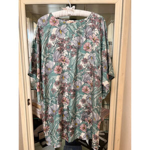 New Tory Burch Floral 100% Silk Tunic M White Green